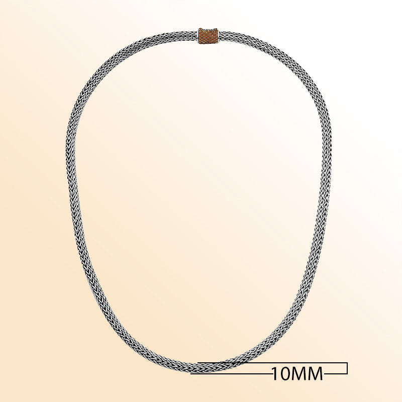 Handmade sterling silver woven chain necklace with citrine quartz centerpiece, artisan jewelry from Bali