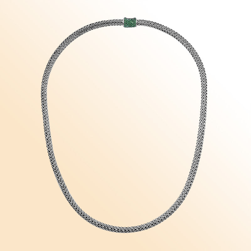 AN-1122-EM-16" Sterling Silver Necklace With Emerald Q. Jewelry Bali Designs Inc 