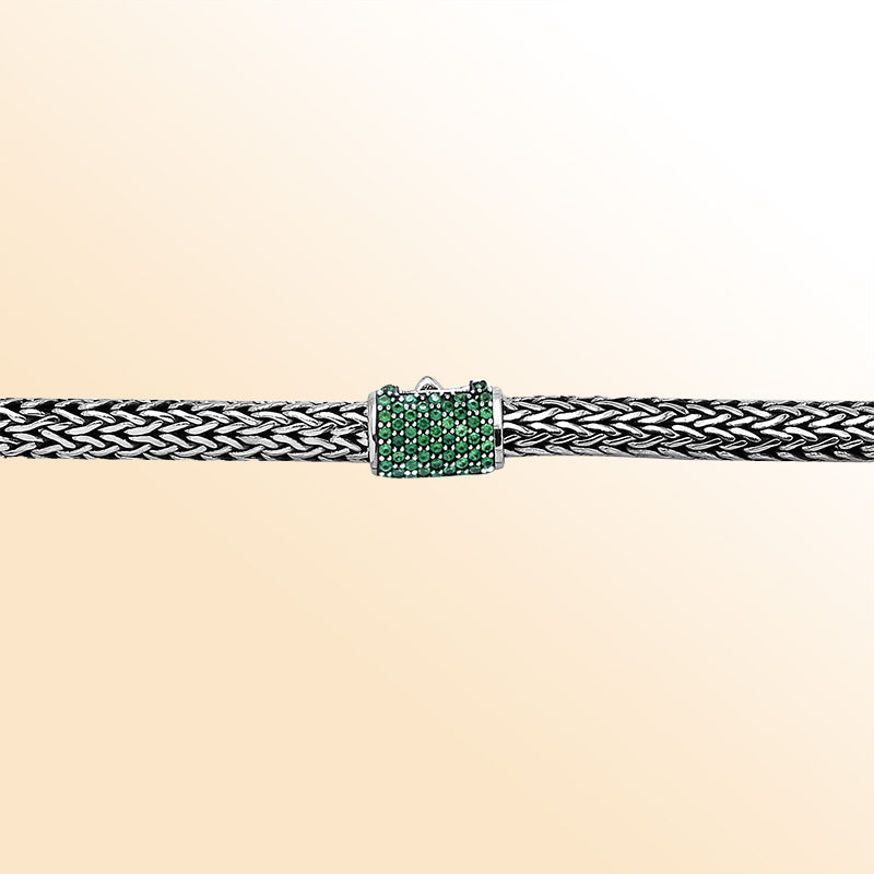 AN-1122-EM-16" Sterling Silver Necklace With Emerald Q. Jewelry Bali Designs Inc 