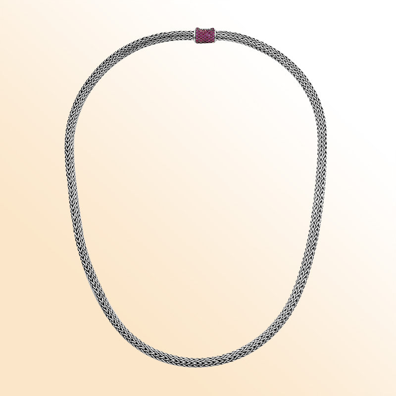 AN-1122-RB-16" Sterling Silver Necklace With Ruby Q. Jewelry Bali Designs Inc 