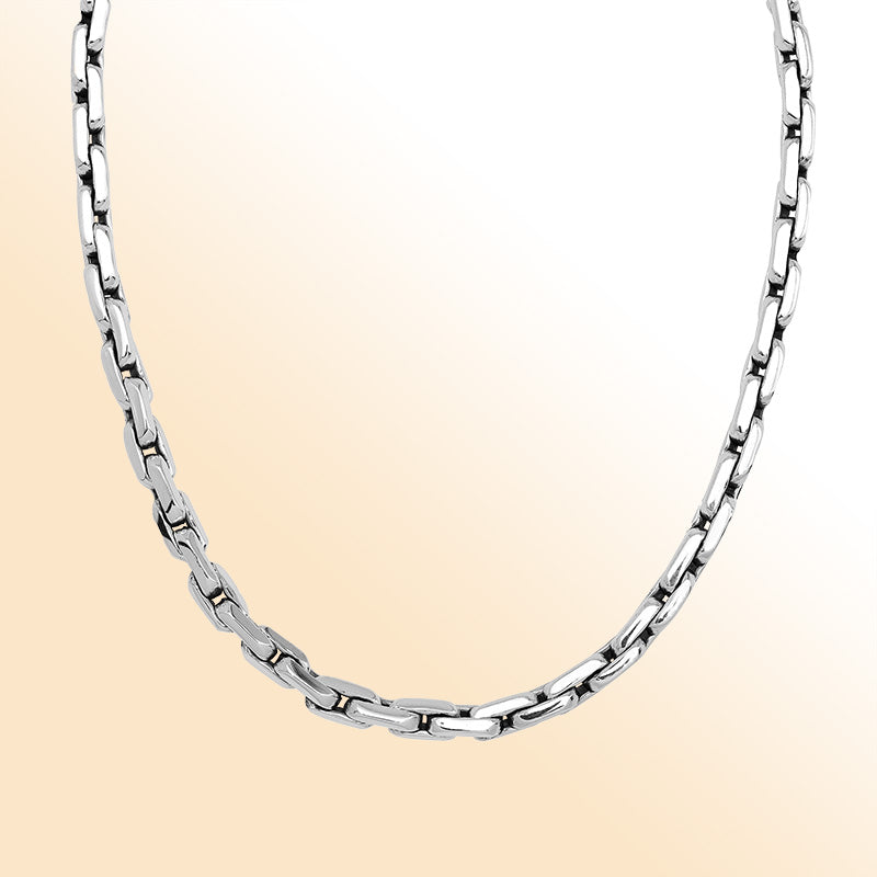 Sterling Silver marine link chain necklace with bold interlocking links, handcrafted finish, and refined statement appeal for everyday or layered styling.
