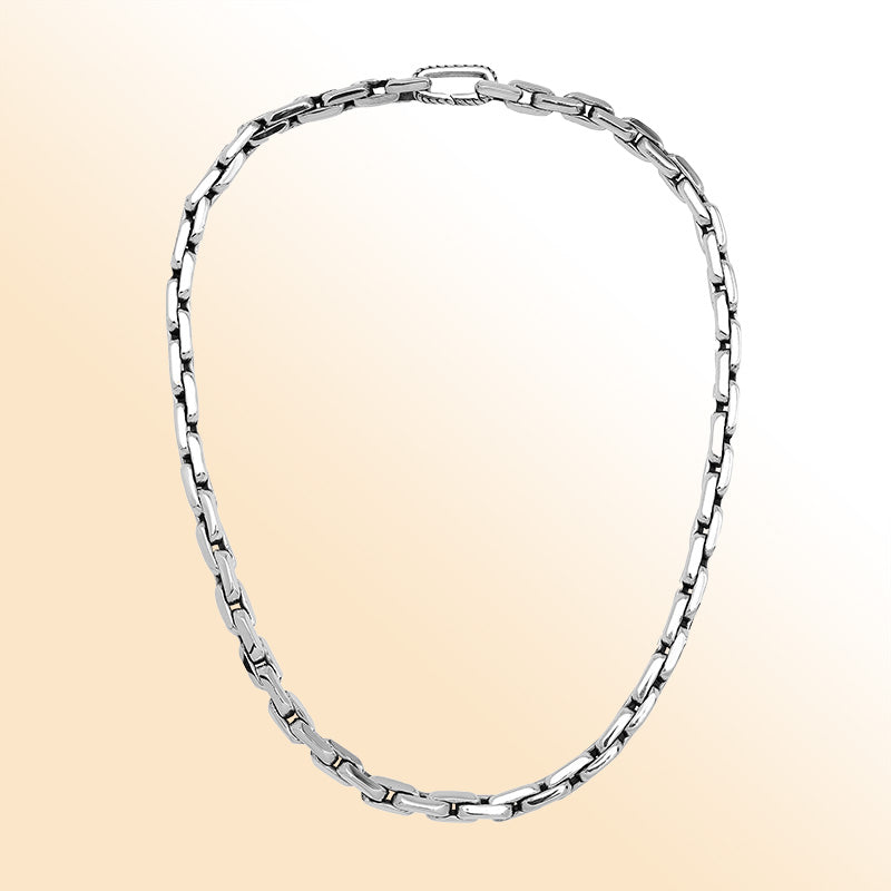 Sterling Silver marine link chain necklace with bold interlocking links, handcrafted finish, and refined statement appeal for everyday or layered styling.