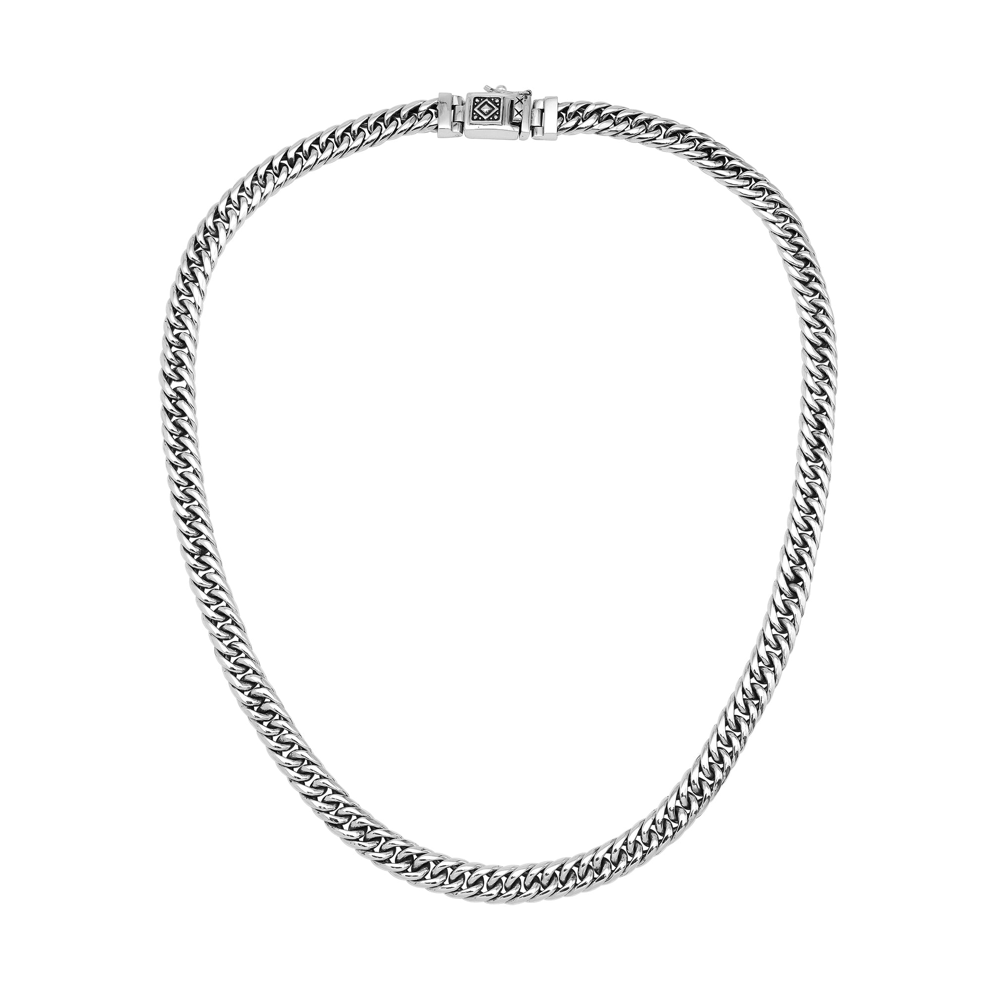 Handcrafted sterling silver woven chain necklace with detailed Balinese clasp, artisan jewelry from Bali.