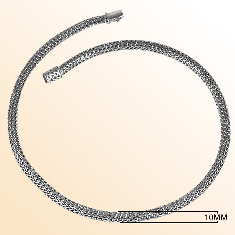 Sterling silver wheat chain necklace with polished and oxidized finish, artisan handcrafted in Bali.