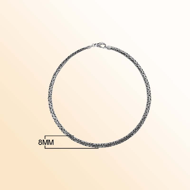 Handcrafted sterling silver woven chain necklace with oxidized-polished finish and artisan clasp, made in Bali.