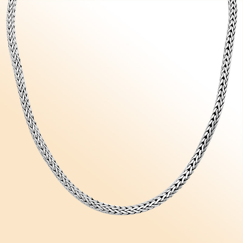 Handcrafted 5 MM Sterling Silver woven chain with lobster lock from Bali.