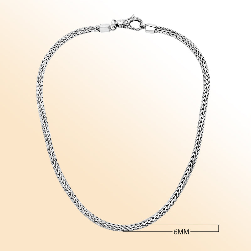 Handcrafted 6 MM Sterling Silver woven chain with lobster lock from Bali.