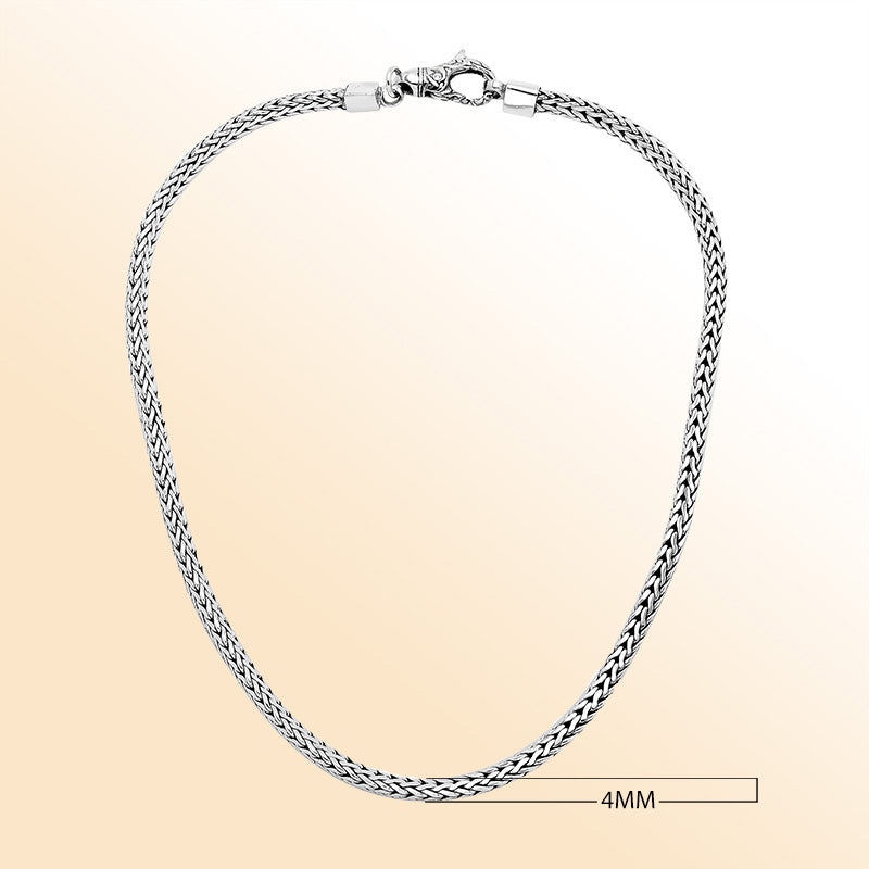 Handcrafted 4 MM Sterling Silver woven chain with lobster clasp from Bali.