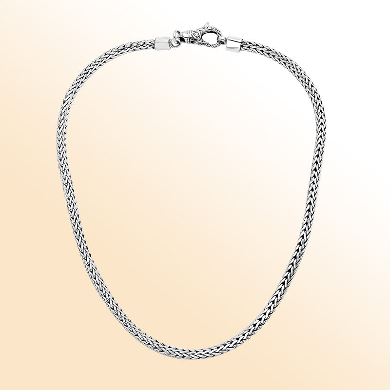 Handcrafted 4 MM Sterling Silver woven chain with lobster clasp from Bali.
