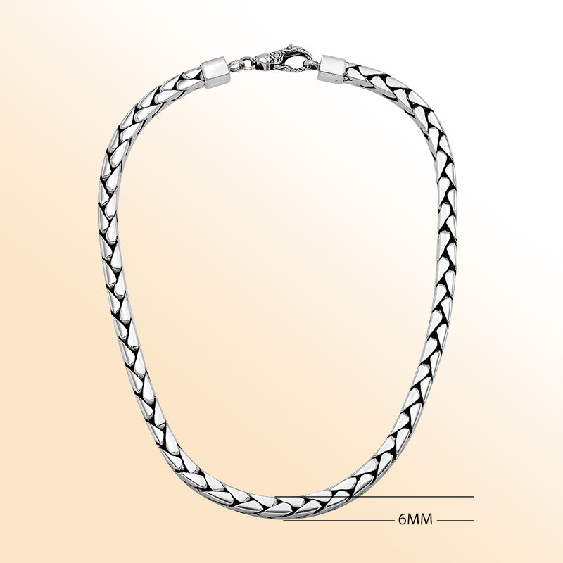 Handcrafted 6 MM Sterling Silver flat-link chain with lobster lock from Bali.