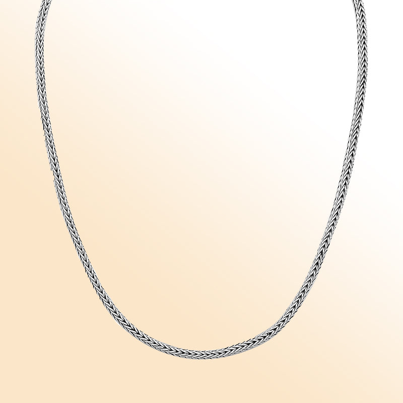 Handcrafted 3x5 MM Sterling Silver woven chain with lobster lock from Bali.