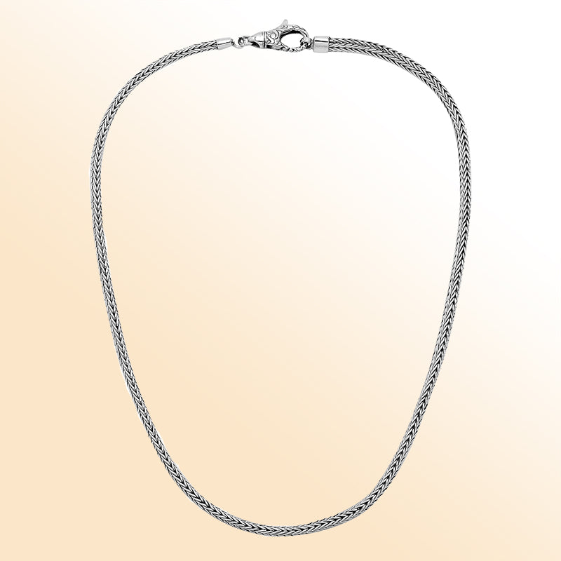 Handcrafted 3x5 MM Sterling Silver woven chain with lobster lock from Bali.