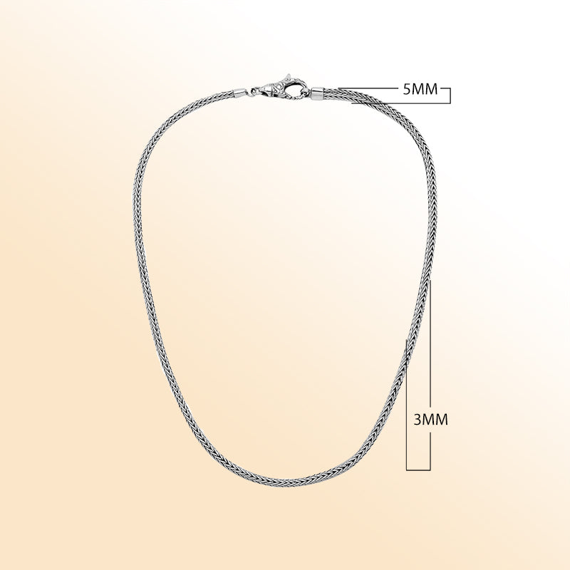 Handcrafted 3x5 MM Sterling Silver woven chain with lobster lock from Bali.