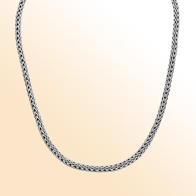 Handcrafted 925 Sterling Silver 4MM woven chain necklace with lobster lock clasp