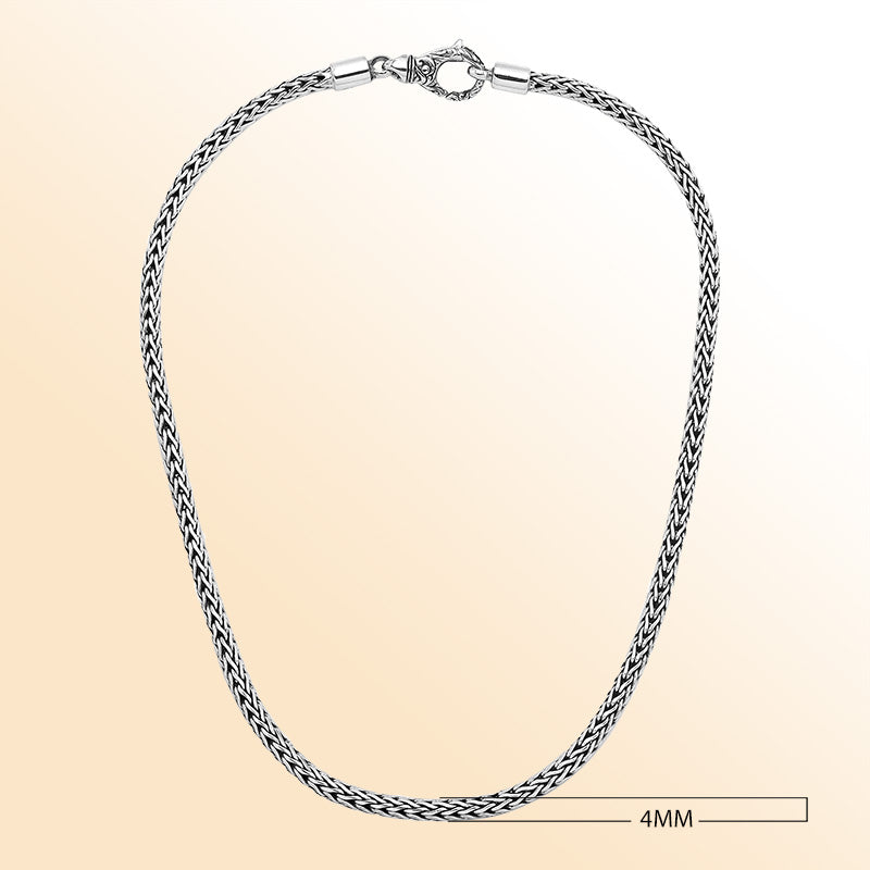 Handcrafted 925 Sterling Silver 4MM woven chain necklace with lobster lock clasp