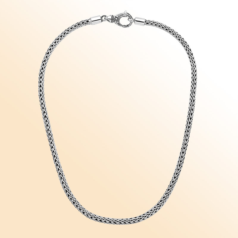 Handcrafted 925 Sterling Silver 4MM woven chain necklace with lobster lock clasp