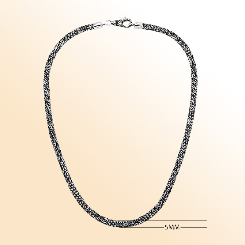 Handcrafted 925 Sterling Silver 5MM woven chain necklace with lobster lock clasp