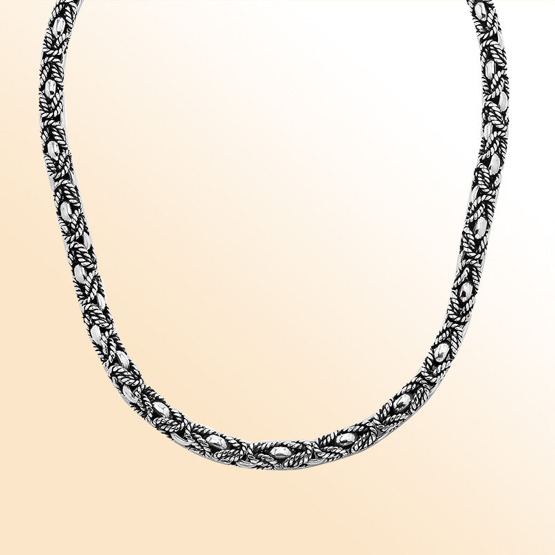 Handcrafted 925 Sterling Silver 5MM ornate woven chain necklace with lobster lock clasp
