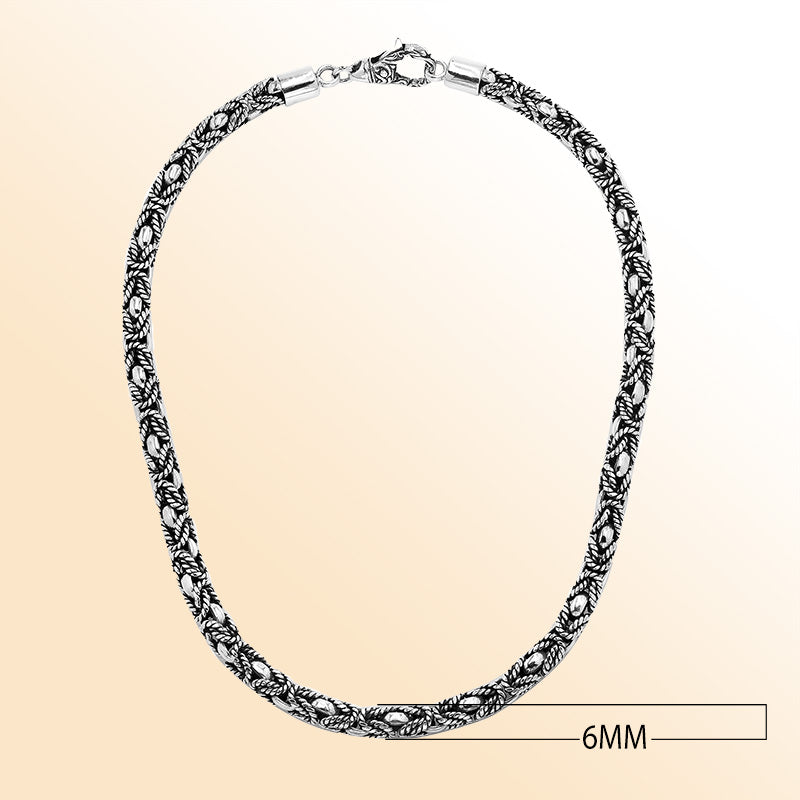 Sterling Silver 6MM Bali Necklace with Lobster Lock for men and women