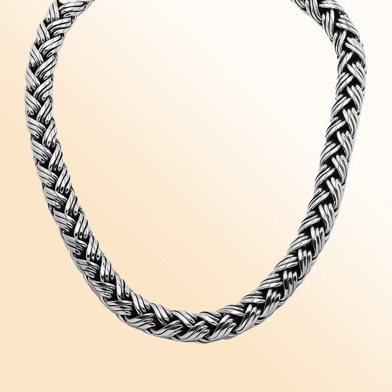 Luxury 15MM Sterling Silver Handcrafted Bali Necklace with Hook Lock
