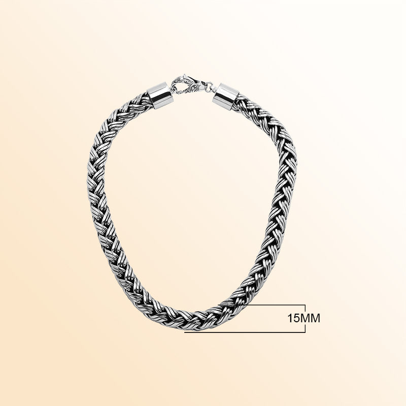 Luxury 15MM Sterling Silver Handcrafted Bali Necklace with Hook Lock
