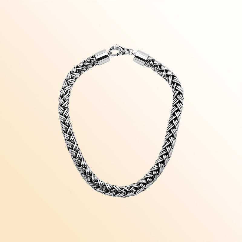 Luxury 15MM Sterling Silver Handcrafted Bali Necklace with Hook Lock