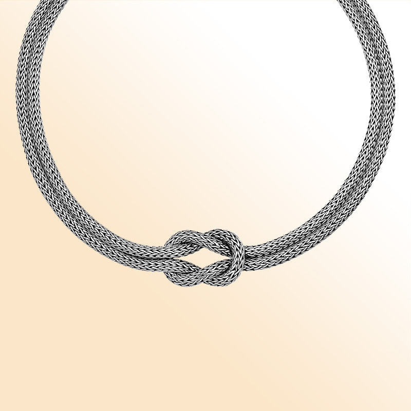 Sterling Silver Handcrafted Bali Necklace with Decorative Push Clasp