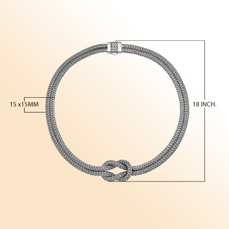 Sterling Silver Handcrafted Bali Necklace with Decorative Push Clasp