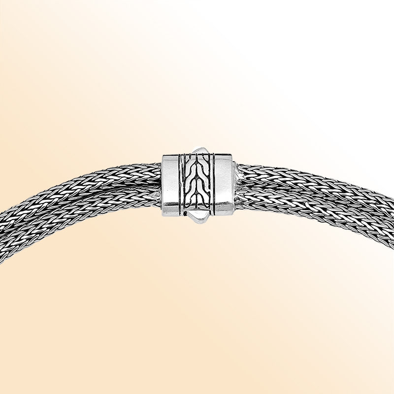Sterling Silver Handcrafted Bali Necklace with Decorative Push Clasp