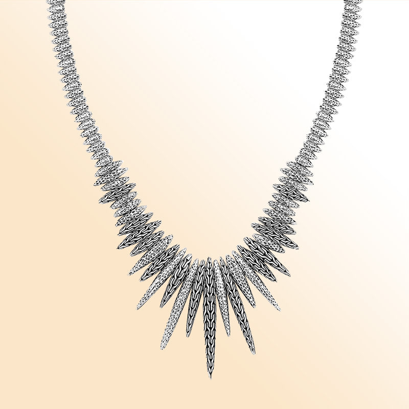 Sterling silver spiked necklace with lobster clasp in polished finish
