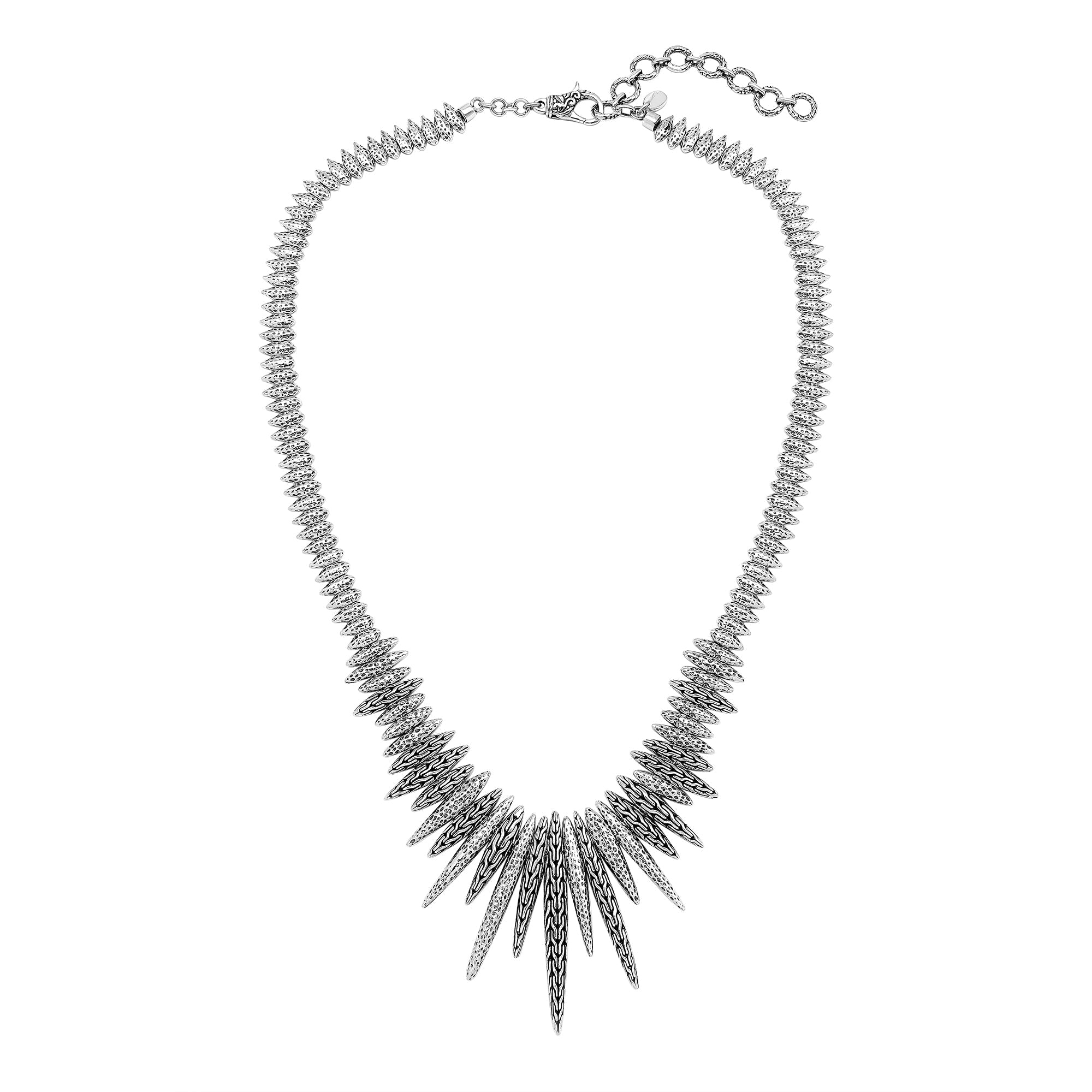 Sterling silver spiked necklace with lobster clasp in polished finish