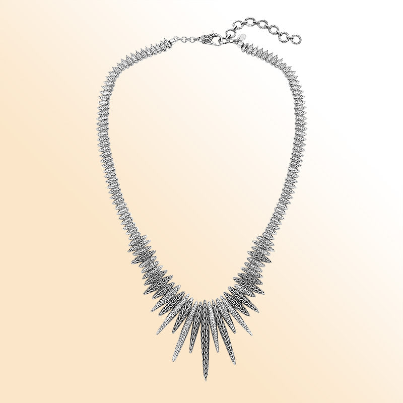Sterling silver spiked necklace with lobster clasp in polished finish