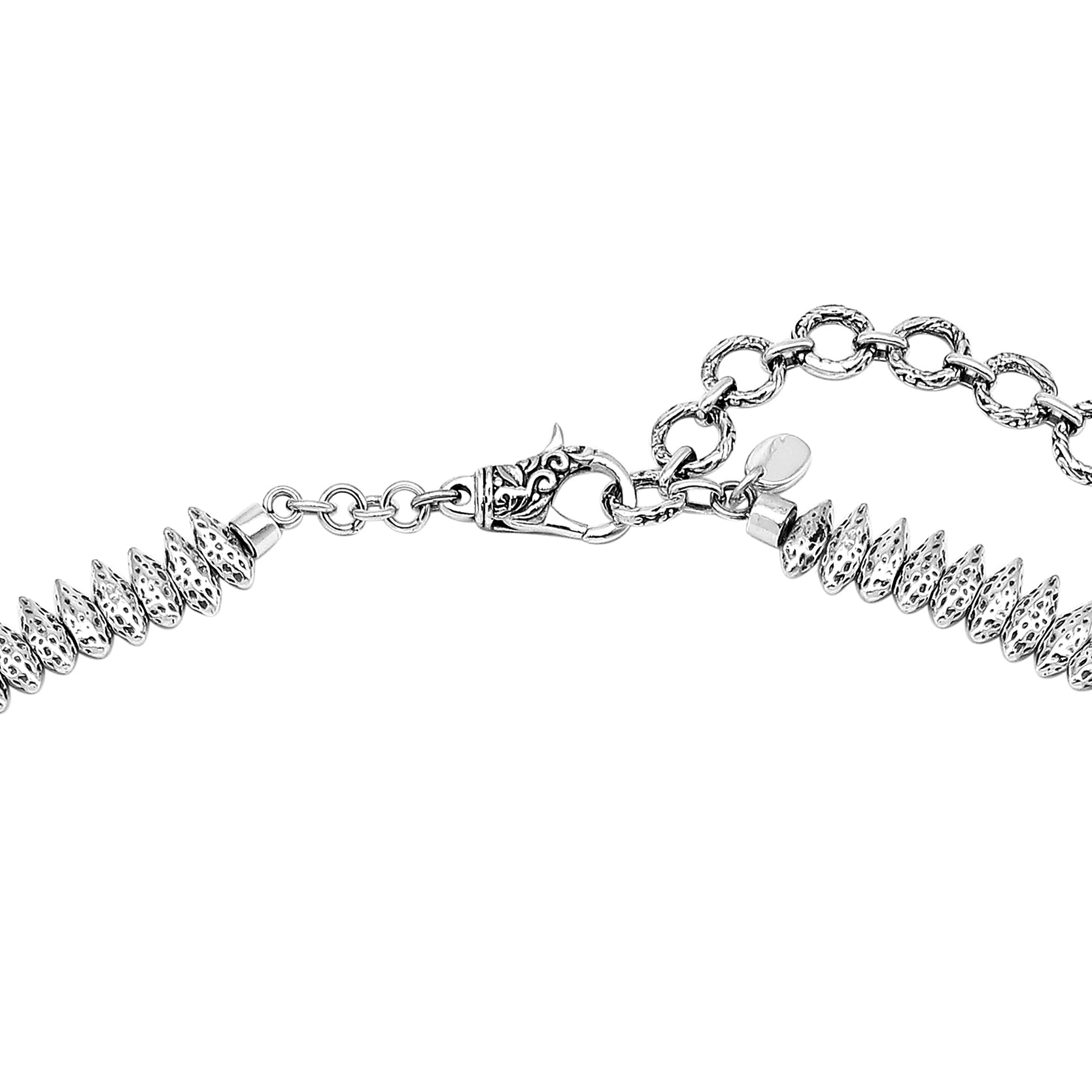 Sterling silver spiked necklace with lobster clasp in polished finish