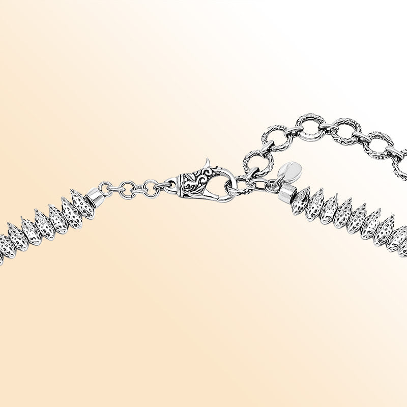 Sterling silver spiked necklace with lobster clasp in polished finish