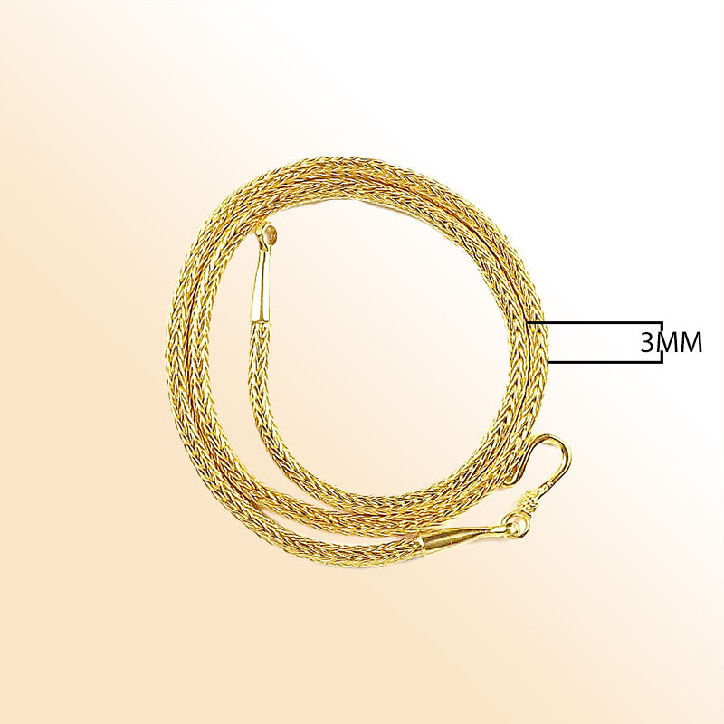 18K Gold Overlay 3MM Handcrafted Bali Necklace with Hook Lock
