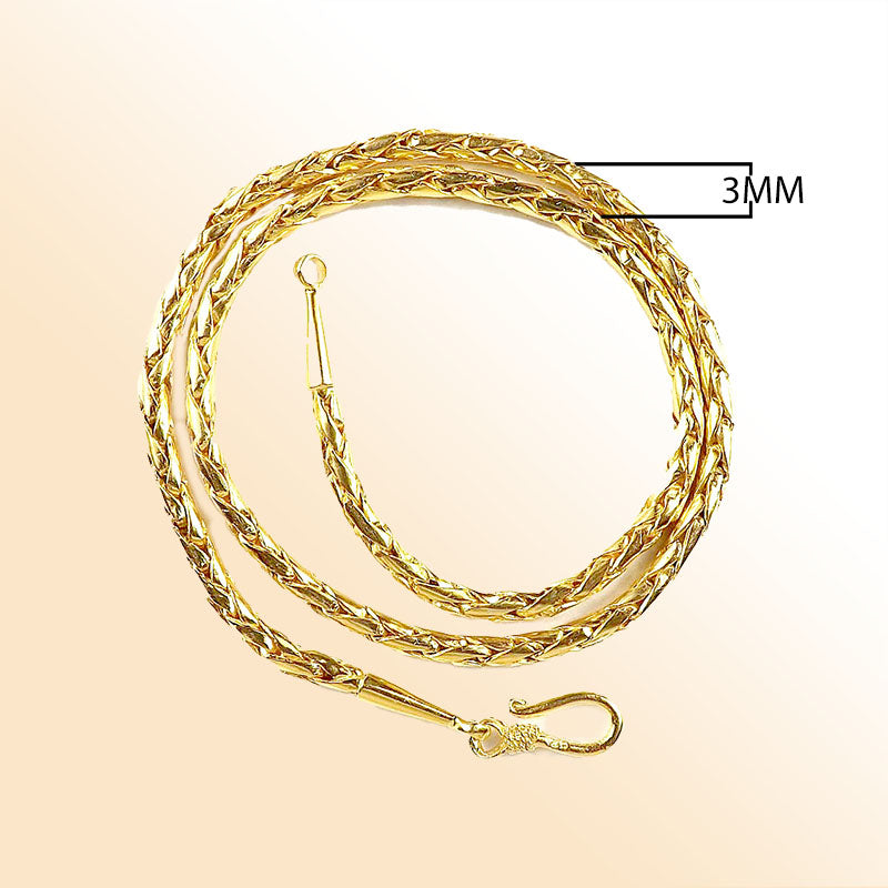 18K Gold Overlay 3MM Handcrafted Bali Wheat Necklace with Hook Lock