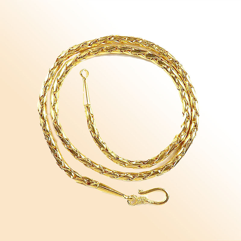 18K Gold Overlay 3MM Handcrafted Bali Wheat Necklace with Hook Lock