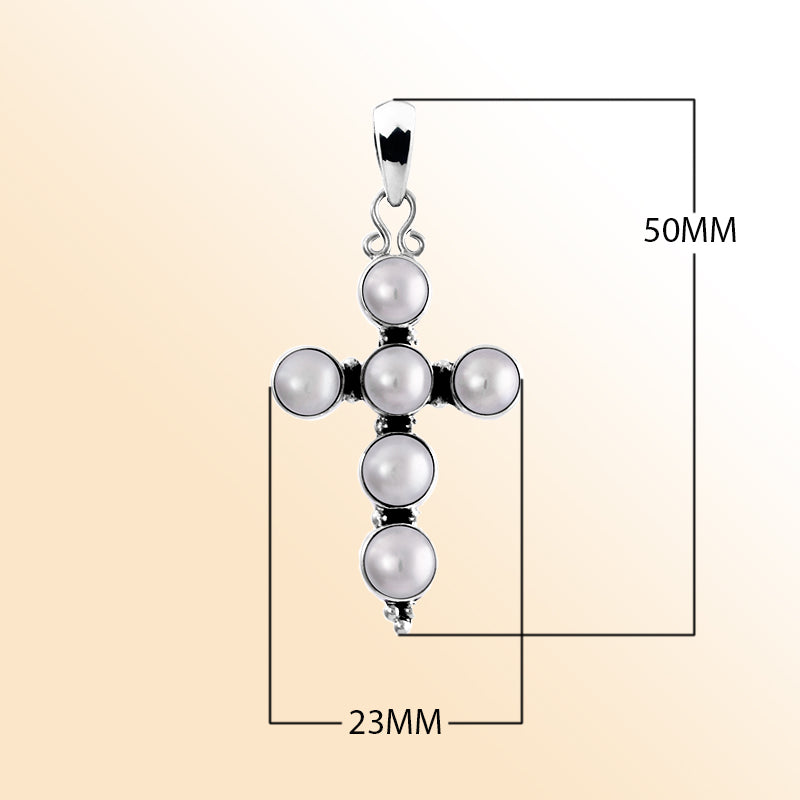 AP-1028-PE Sterling Silver Blessing of god Divine Cross Shape Pendant With Fresh Water Pearl Jewelry Bali Designs Inc 