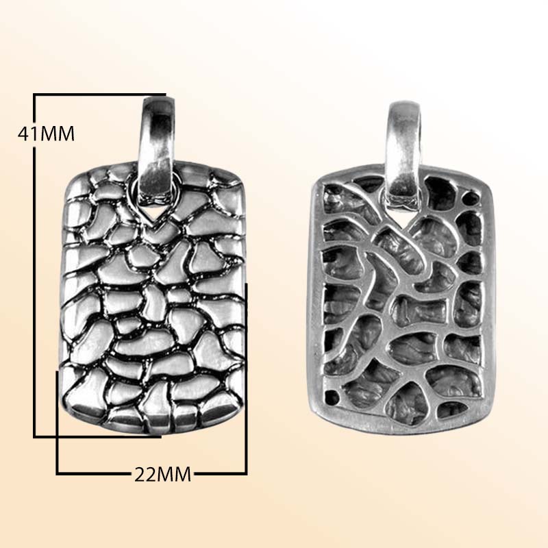 Sterling silver rectangle pendant with handcrafted textured Bali design – unisex artisan jewelry for bold everyday style