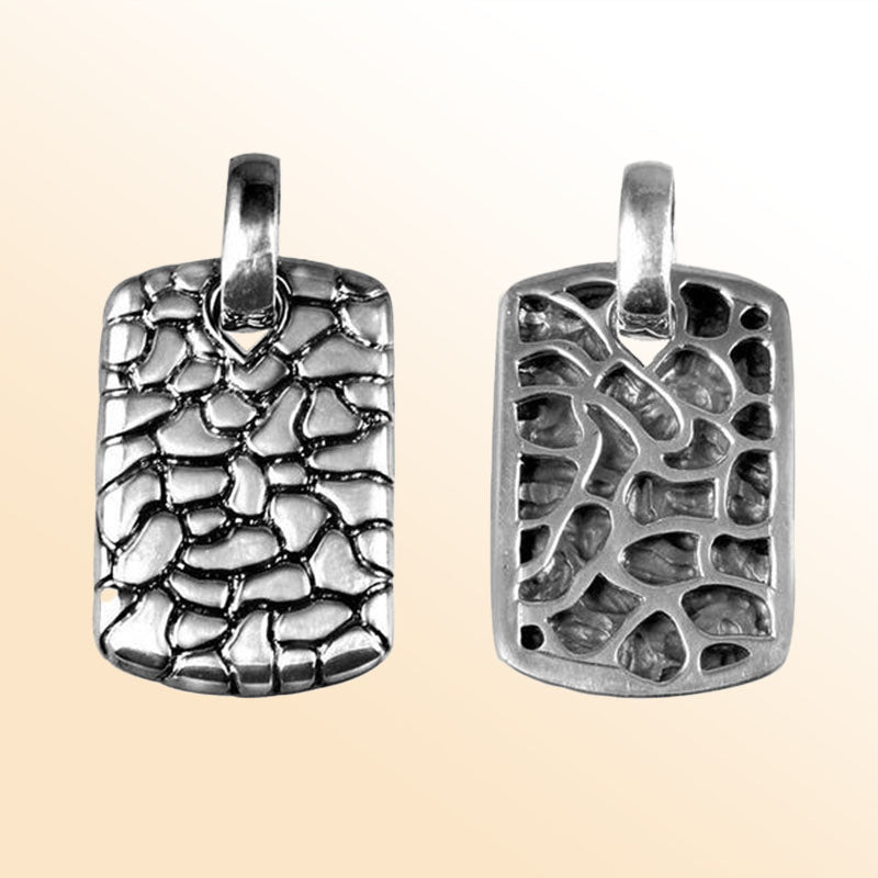 Sterling silver rectangle pendant with handcrafted textured Bali design – unisex artisan jewelry for bold everyday style