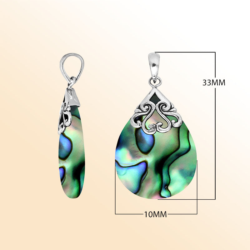 Sterling silver teardrop pendant with natural Abalone Shell – handcrafted Bali jewelry with iridescent ocean-inspired colors