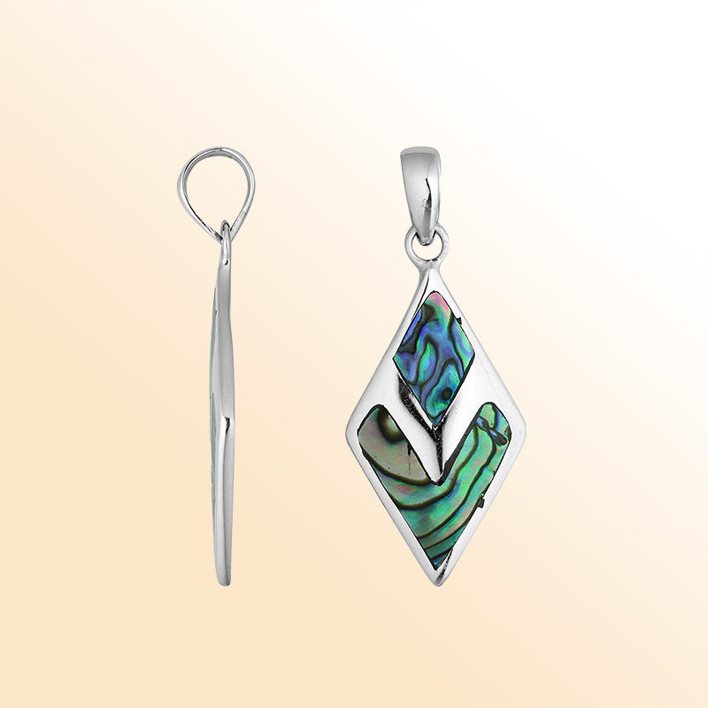 Sterling silver diamond-shaped pendant with natural Abalone Shell – handcrafted Bali jewelry with shimmering ocean-inspired colors, a unique artisan gift