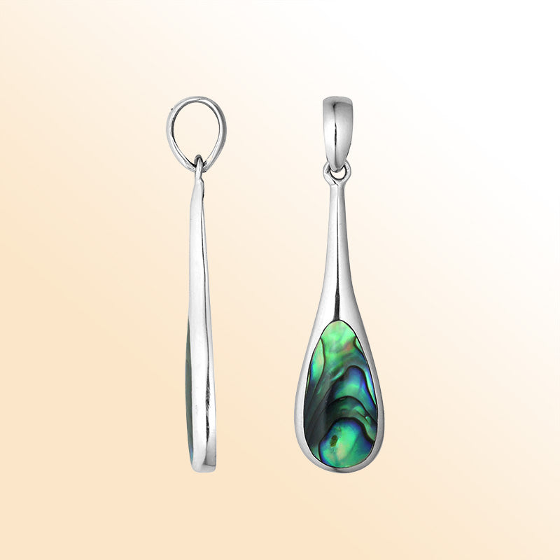 Sterling silver teardrop pendant with natural Abalone Shell – handcrafted Bali jewelry with shimmering ocean hues, a unique artisan gift