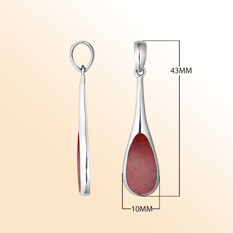 Sterling silver teardrop pendant with vibrant Red Coral inlay – handcrafted Bali jewelry, a bold and meaningful gift