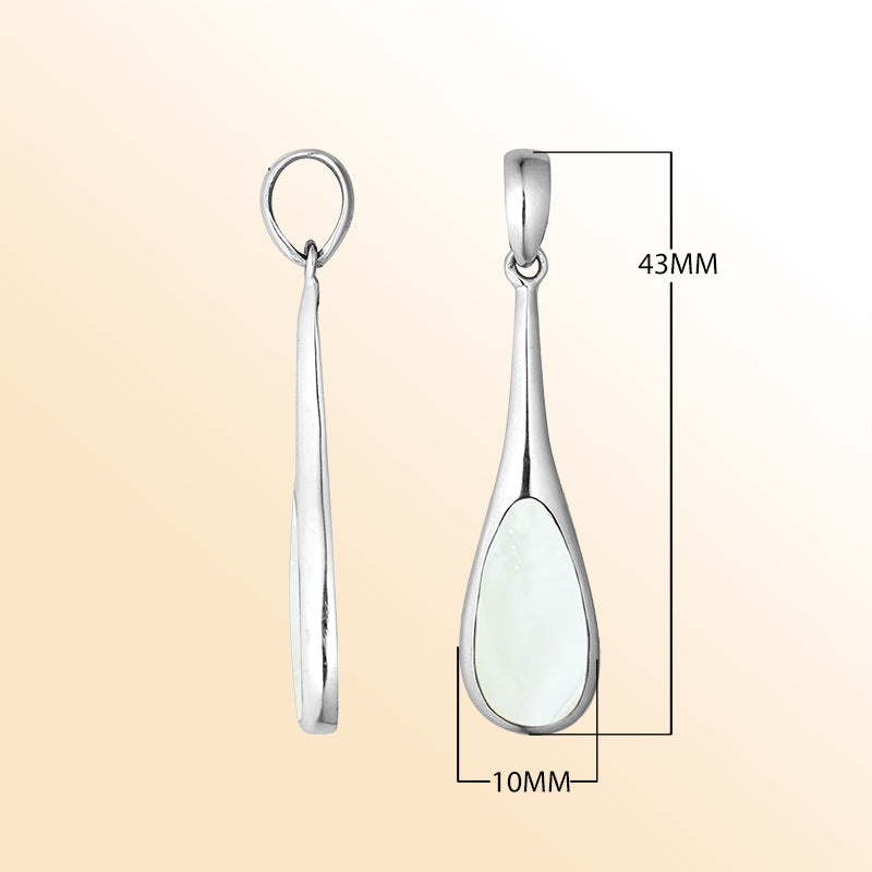 Sterling silver teardrop pendant with luminous Mother of Pearl – handcrafted Bali jewelry, a timeless and elegant gift
