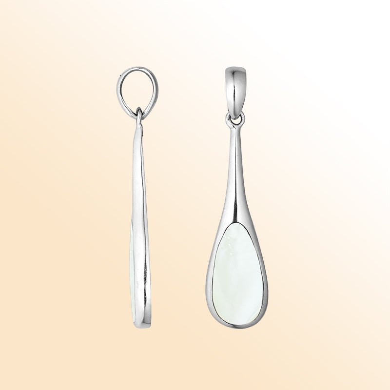 Sterling silver teardrop pendant with luminous Mother of Pearl – handcrafted Bali jewelry, a timeless and elegant gift