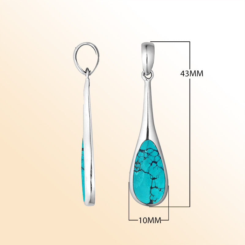 Sterling silver teardrop pendant with vibrant turquoise shell – handcrafted Bali jewelry, a colorful and meaningful gift