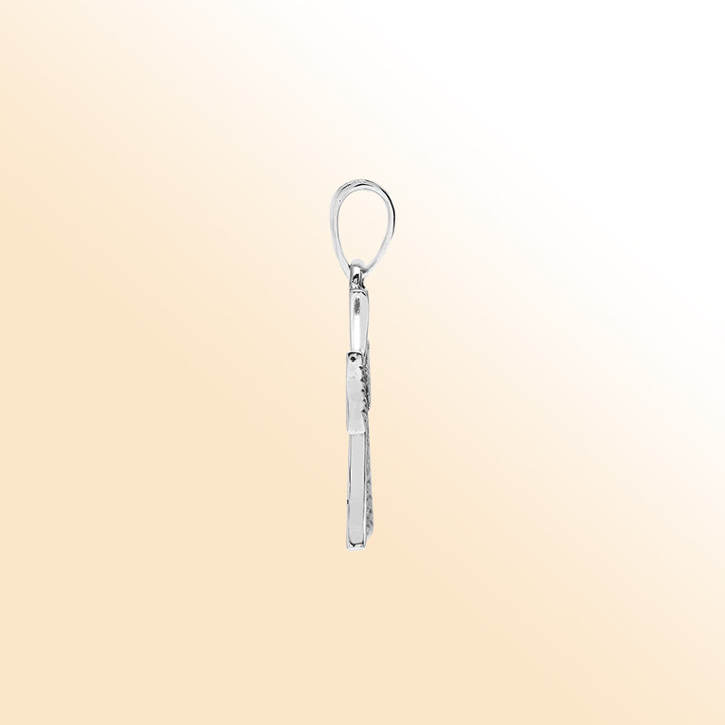 Sterling silver cross pendant with intricate textured detailing and oxidized accents, handcrafted Bali artisan jewelry for spiritual everyday wear.