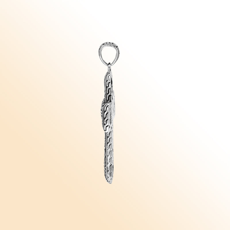 Handcrafted sterling silver ornate cross pendant with detailed Balinese scrollwork, elegant artisan jewelry for unisex.