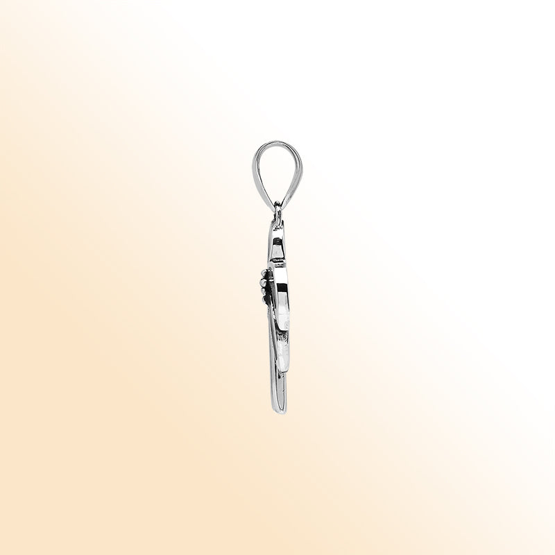 Tropical palm tree pendant in sterling silver with luminous Mother of Pearl inlay, artisan-crafted for beach-inspired style.